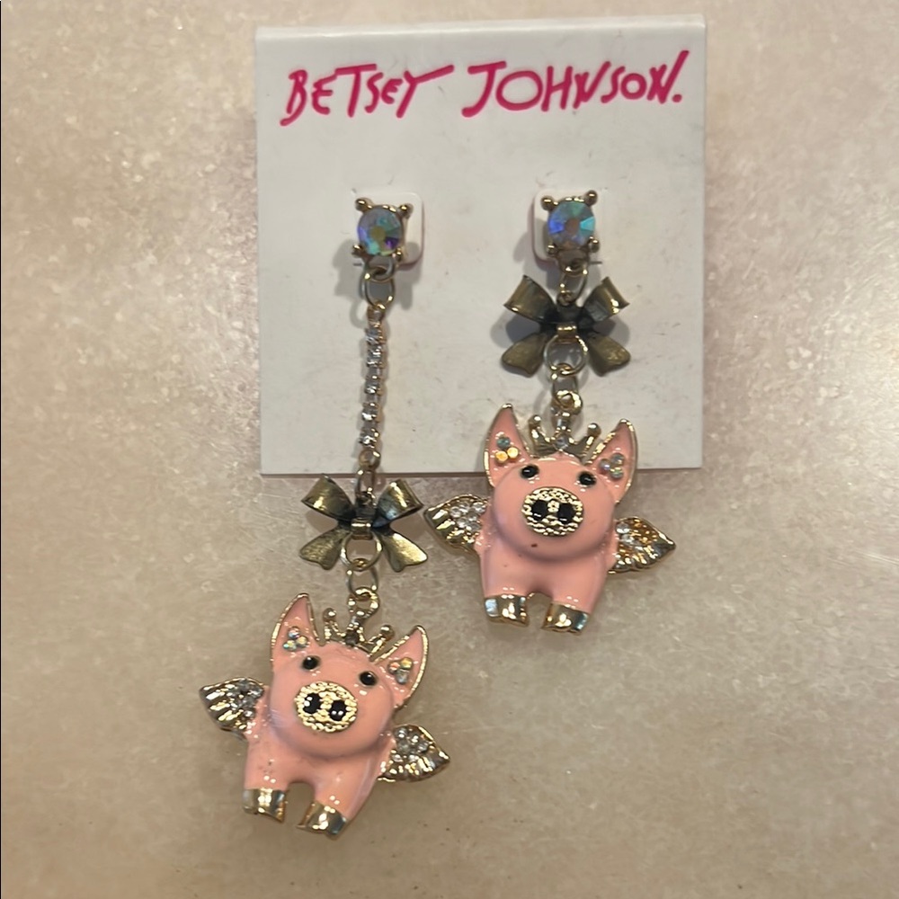 Gold Pig Earrings with Rhinestone Accents